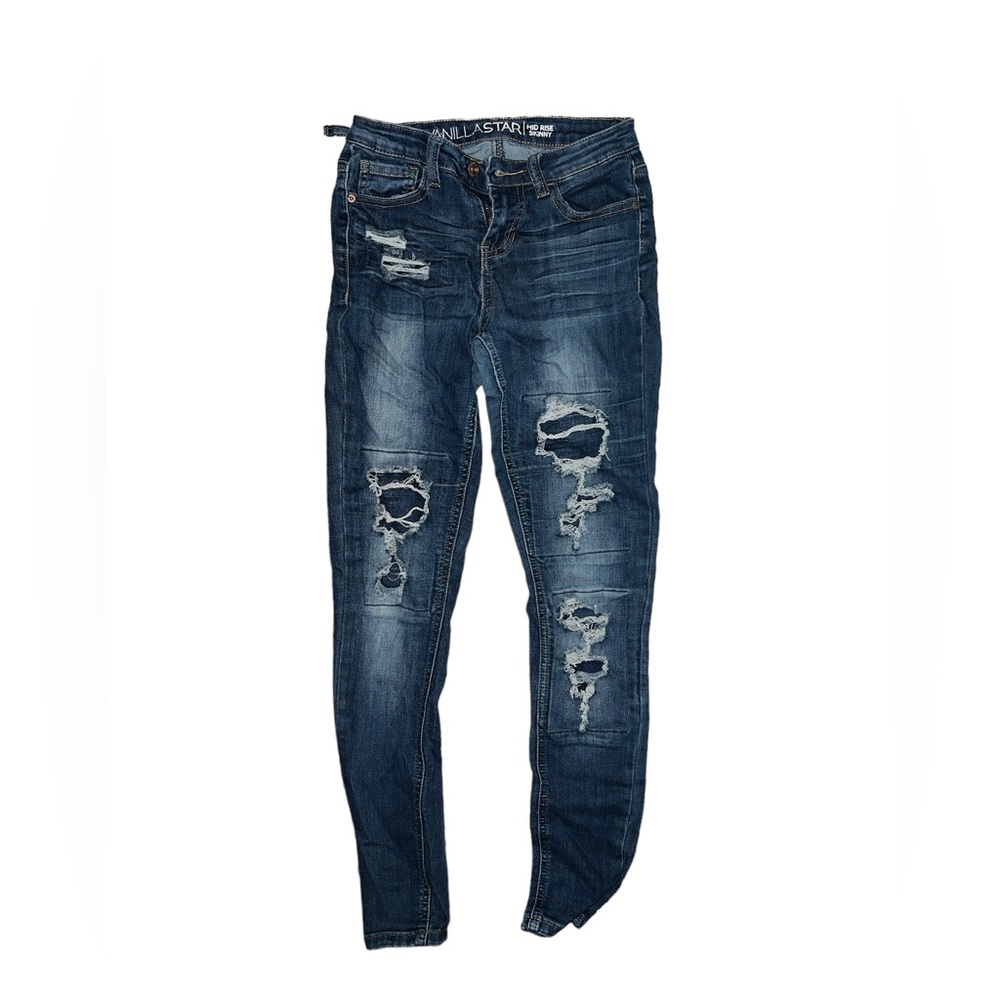 ☠️5/$20☠️VANILLA STAR | JUNIORS MID RISE SKINNY DISTRESSED JEANS SZ 1